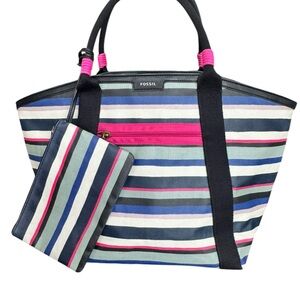 Fossil Sydney Designer Quiet Luxury Travel Overnight Tote Bag Purse Set